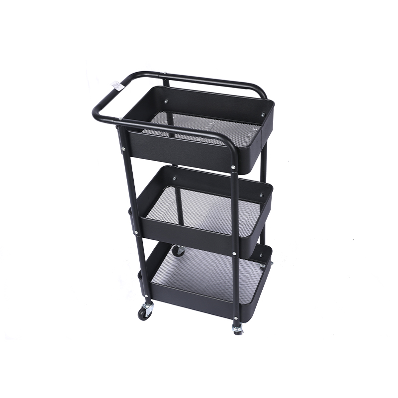 Modern 3 tier mobile storage utility cart handle design home metal utility kitchen storage trolley with rolling wheels