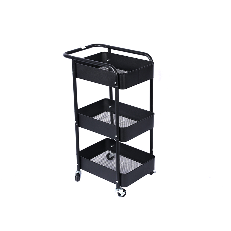 Modern 3 tier mobile storage utility cart handle design home metal utility kitchen storage trolley with rolling wheels